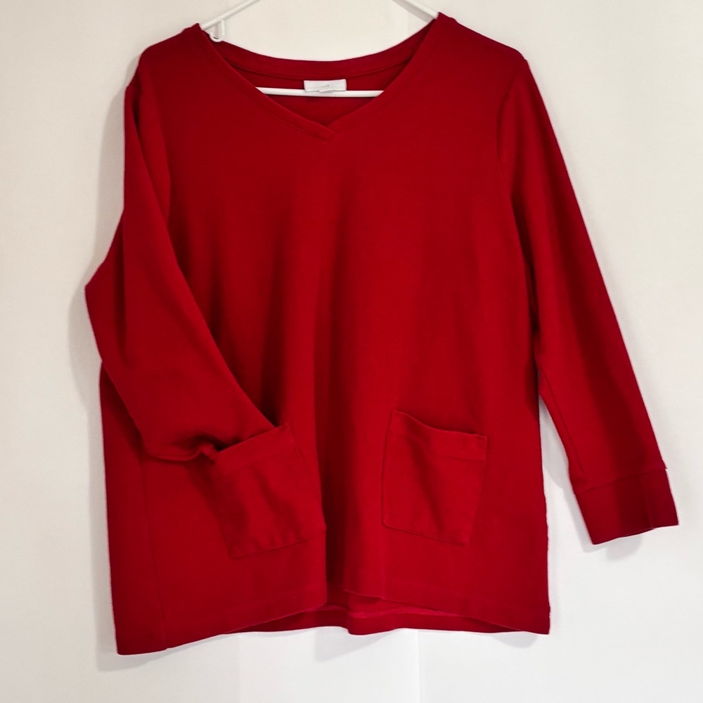 J JILL Red V-Neck Long Sleeve Top TUNIC SHIRT